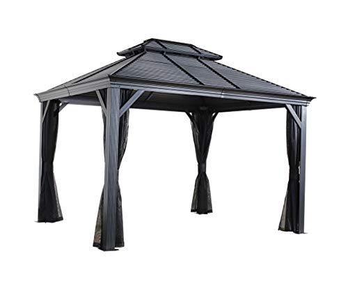 Sojag 10' x 12' Mykonos Double Roof Hardtop Gazebo Outdoor Weather-Resistant Aluminum Frame Sun Shelter Dark Grey Sojag