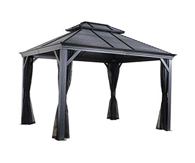Sojag 10' x 12' Mykonos Double Roof Hardtop Gazebo Outdoor Weather-Resistant Aluminum Frame Sun Shelter Dark Grey
