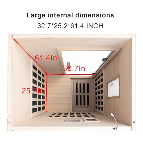 1-Person Far Infrared Sauna with Red Light Therapy – Compact Canadian Hemlock Wood Indoor Home Spa, 4 Fast Heating Panels (1000W 110V), Bluetooth, 7-Color LED & Timer – 65.4" Tall (Fits Small Spaces) DCCSONA