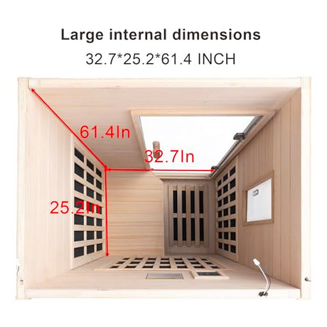 1-Person Far Infrared Sauna with Red Light Therapy – Compact Canadian Hemlock Wood Indoor Home Spa, 4 Fast Heating Panels (1000W 110V), Bluetooth, 7-Color LED & Timer – 65.4" Tall (Fits Small Spaces) DCCSONA