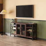Vabches Dark Brown Farmhouse Wine Bar Cabinet with LED Lighting and Ample Storage Vabches