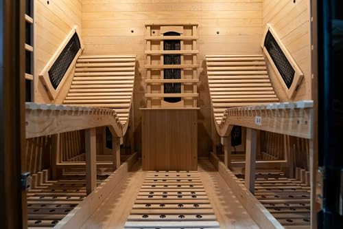 AURGOD Far Infrared Wooden Sauna Room, Luxurious Canadian Red Cedar Sauna with 2 Oversize Recliners, 220V, 3400 W, 9 Heating Element, Bluetooth Speakers, 7 Color Light, Oxygen Bar, Low EMF AURGOD