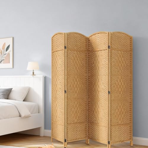 JOSTYLE 6ft. Tall Extra Wide Folding Privacy Screens with Diamond Double-Weave Room dividers and Freestanding Privacy Screens(Yellow, 4-Panel) JOSTYLE