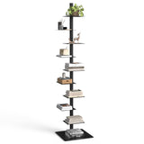 Nidouillet 9-Tier Metal Spine Bookshelf, Adjustable Vertical Tower for Books, Tall & Narrow Ladder Bookcase, Space-Saving Multipurpose Corner Storage Shelf, Display Stand, Tool-Free Assembly, Black Nidouillet