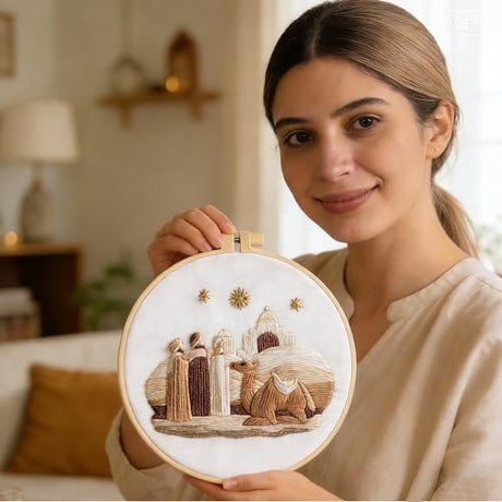 Myfelicity Embroidery kit,Adults Set,Nativity Scene Embroidery Hoop Art Set, Religious Christmas Theme, 3-Piece Collection with Angels and Manger Scene in White Embroidery Cloth Myfelicity