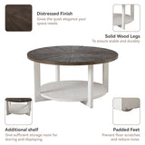 COZAYH Round Wood Coffee Tables with Storage, Rustic Farmhouse Coffee Table with Distressed Wood Top, Large Circle Table for Living Room, Brown, 32Dx32Wx19.5H in COZAYH