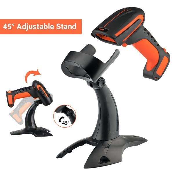 Tera Pro (Extreme Performance) Industrial Wireless Barcode Scanner 2D QR 1D Bar Code Reader 2.4G Wireless 2500mAh Compatible with Bluetooth Drop Resistant for Windows Mac Android iOS Model 8100 Orange Tera