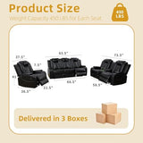 ELDANISH 2-Piece Leather Power Recliner Sofa Set for Living Room with USB Ports,LED Ambient Lighting & Storage Console,Modern Ergonomic Sectional Couch,Home Theater Seating (1Loveseat+1 Sofa,Black)