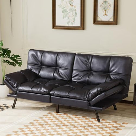 MUUEGM Futon Sofa Bed Convertible Couch,Memory Foam Futon Sofa Couch,Sleeper Futons Sofa Couches,Small Splitback Modern Loveseat Sofa Bed for Living Room,Office,Apartment,Faux Leather,Black. MUUEGM