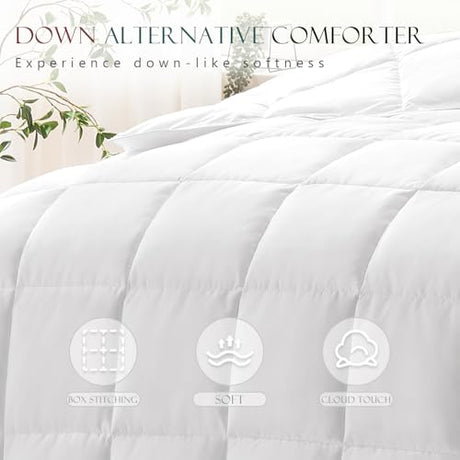 ACCURATEX Lightweight Duvet Insert King Size - Summer Bedding Comforter - 250GSM Filled Thin Duvet - Soft & Breathable, Quilted Comforters with 8 Tabs,White,King 104x90 Inches ACCURATEX