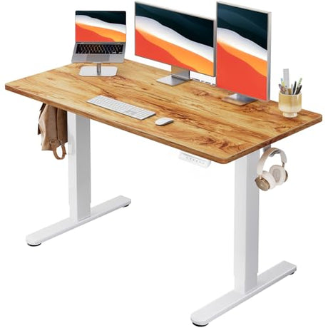 HUANUO Electric Standing Desk, Whole Piece Desktop, Adjustable Height Computer Desk, 4 Height Memory Settings, Sit Stand Up Desk for Home Office, 48" x 24", Light Vintage HUANUO