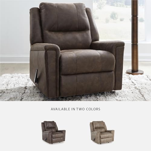 Signature Design by Ashley Skymaker Modern Faux Leather Manual Rocker Recliner with Track Arms, Dark Brown
