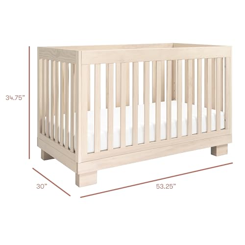 babyletto Modo 3-in-1 Convertible Crib with Toddler Bed Conversion Kit in Washed Natural, Greenguard Gold Certified babyletto