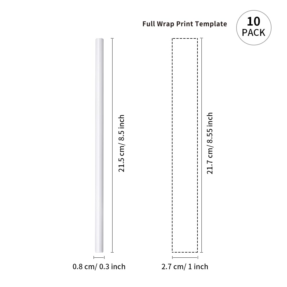 PYD Life 10 PCS Sublimation Reusable Drinking Stainless Steel Metal Straws Blanks White 0.3" x 8.5" for 20 OZ Stanley Tumblers 16 OZ Sublimation Skinny Tumblers Coffee Cups