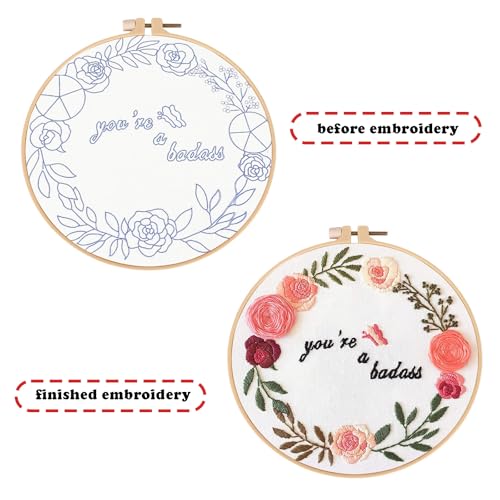 Topapfo Funny Embroidery Kit for Beginners Adults, Stamped Embroidery Pattern Cross Stitch Kits Needlepoint with Hoop Threads Needles Tools