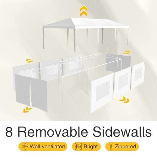 Greesum 10x30 Outdoor Canopy Tent Patio Camping Heavy Duty Gazebo Shelter Party Wedding BBQ Events with Side Removable Walls, Waterproof Shelter, White Greesum