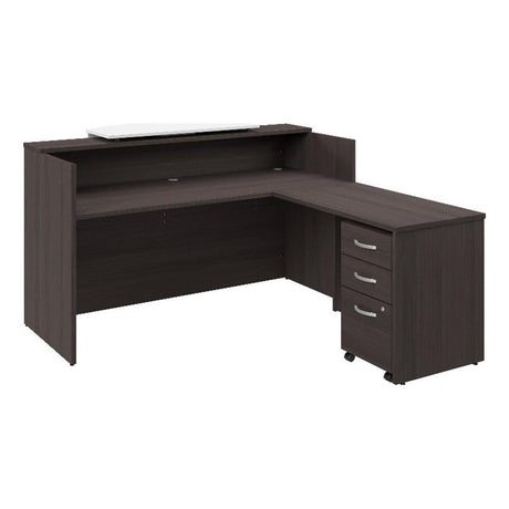 Bush Business Furniture Arrive 72W x 72D L Shaped Reception Desk with Counter and Mobile File Cabinet in Storm Gray Bush Furniture