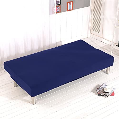 Stretch Futon Cover Armless Sofa Slipcover Foldable Sofa Bed Covers with Elastic Bottom, Machine Washable (Dark Blue) Sokamore