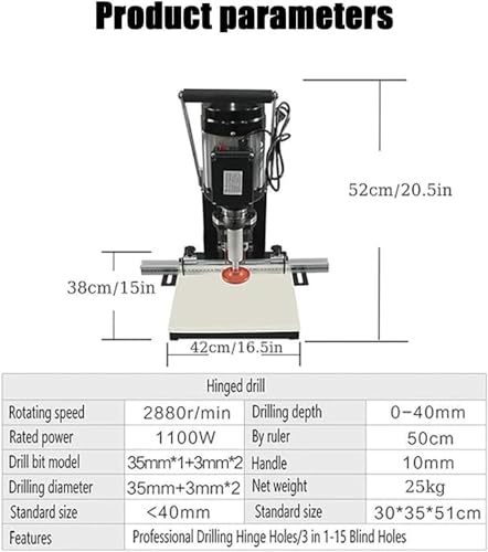 Portable Hinge Drilling and Boring Machine for Woodworking, Hole Drilling Puncher Equipment Tool for Cabinet, Wardrobes, Drill Model: 48-6mm, 1100W, 2880 RPM, 0-40mm Depth(110v) - WoodArtSupply