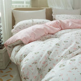 LifeTB Cotton Floral Duvet Cover Queen Girl Pink Flower Bedding Sets Garden Style Cotton Floral Comforter Cover Pink White Floral Bedding Sets Flower Branches Pattern Duvet Cover with Zipper Closure LifeTB