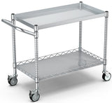 Leteuke 2 Tier Utility Tool Cart with Wheels, Heavy Duty Rolling Utility Carts with Handle, Commercial Grade Metal Serving Storage Cart for Warehouse Garage Kitchen, 25" D x 38.98" W x 40" H-Silver