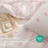 Bildenly Pink Bow Duvet Cover Twin Size Reversible White Pink Bows Striped Bedding Set Kids Girls Cute Comforter Cover Set Soft Breathable Microfiber Quilt Cover with Zipper Closure and 1 Pillowcase Bildenly