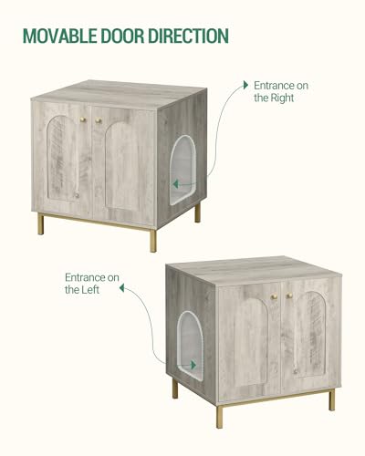 Hzuaneri Cat Litter Box Enclosure, Hidden Litter Box Furniture, Wooden Pet House Side End Table, Storage Cabinet Bench, Fit Most Cat and Litter Box, Living Room, Bedroom, Greige and Gold CB81205G Hzuaneri