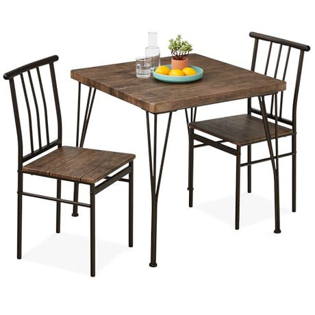 Best Choice Products 3-Piece Dining Set Modern Dining Table Set, Metal and Wood Square Dining Table for Kitchen, Dining Room, Dinette, Breakfast Nook w/ 2 Chairs - Dark Brown Best Choice Products