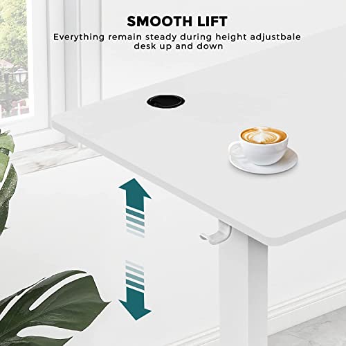 SMUG Standing Desk, 48 x 24 in Electric Height Adjustable Computer Desk for Home Office, Sit Stand up Work Gaming Table with Memory Controller/Headphone Hook, Rising Lift Workstation-White SMUG