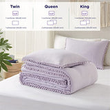 Codi Lavender Purple Full/Queen Comforter Set - Boho Aesthetic Bedding with Luxurious Pom Fringe, Soft Washed Microfiber 3pc Set, Couple-Friendly Lightweight Design, 1 Comforter & 2 Pillow Shams Codi