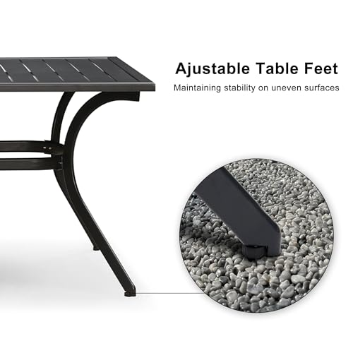 PURPLE LEAF 9 Pieces Outdoor Patio Dining Set with 8 Folding Portable Chairs and 1 Rectangle Aluminum Table, Foldable Adjustable High Back Reclining Chairs with Soft Cotton-Padded Seat, Grey PURPLE LEAF