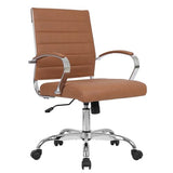 LANDSUN Home Office Chair Mid Back Desk Chair PU Leather Ribbed Executive Swivel Computer Chair with Wheels and Armrests Soft Padded Adjustable Height Conference Task Brown LANDSUN