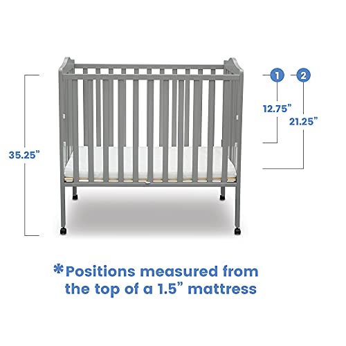 Delta Children Folding Portable Mini Baby Crib with 1.5-inch Mattress - Greenguard Gold Certified, Grey Delta Children
