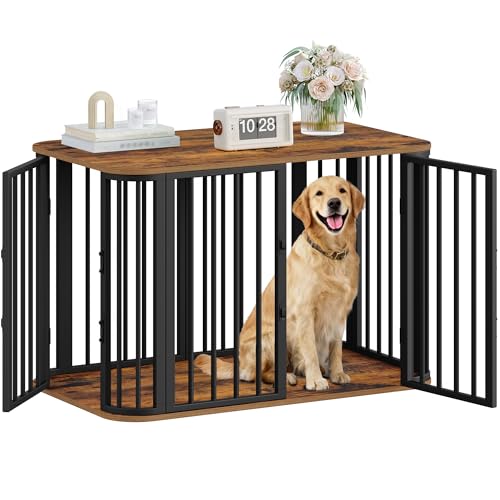 Hzuaneri 39.4'' Dog Crate Furniture, L Indoor Dog Kennel Dogs Cage, Modern Decorative Pet House for Small/Medium/Large Dogs, Anti-Chew & Anti-Escape, Kennel End Side Table, Rustic Brown DFC88701B Hzuaneri
