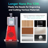 Longer Nano Pro 12000mW Laser Engraver 5000mm/s High-Speed Laser Engraving and Cutter Precision 0.01 * 0.01mm CNC, DIY Laser Cutter and Engraver Machine for Wood, Metal, Paper, Acrylic, Leather, Glass Longer