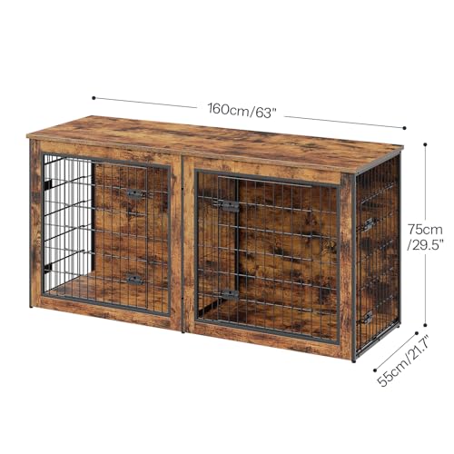 HOOBRO Dog Crate Furniture for 2 Dogs, 63" Large Double Dog Crate Furniture with Divider, Wooden Indoor Kennel TV Stand for Medium Large Dogs, Rustic Brown BF55GW03 HOOBRO