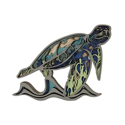 Tivisiy 3D Wooden Animals Carving, Sea Turtle Cabin Decor Wooden Animal Statues Rustic Wall Decor Art for Home Bedroom Farmhouse Room Mountain Wall Decor for Birthday Gifts