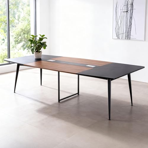 VEVOR Conference Table, 8 ft Boat Shaped Office Meeting Table for 10 Person, Modern Large Boat Meeting Desk with Metal Legs, Ideal for Office, Boardroom, Conference Room, Easy Assembly, Black & Brown VEVOR