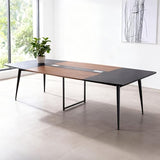 VEVOR Conference Table, 8 ft Boat Shaped Office Meeting Table for 10 Person, Modern Large Boat Meeting Desk with Metal Legs, Ideal for Office, Boardroom, Conference Room, Easy Assembly, Black & Brown VEVOR