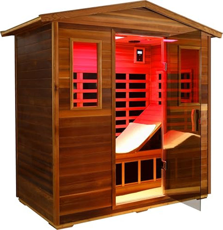 LTCCDSS Ultra-Low EMF Outdoor Sauna 3-Person, Full Spectrum Red Cedar Far Infrared Sauna for Home, Near&Mid-IR Light, EMF 0.1-1mG, Bluetooth & Chromotherapy (81.1 * 45 * 83.5 in) LTCCDSS