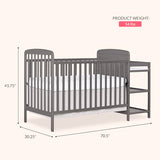 Dream On Me Anna 3-in-1 Convertible Full-Size Baby Crib & Changer with Storage in Steel Grey, GreenGuard Gold & JPMA, Pinewood, Converts to Day & Toddler Bed, 3 Mattress Heights, 1″ Changing Pad