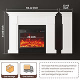 55" Electric Fireplace with Mantel | 1400W Faux Fireplace | Highly Realistic 3D Flame | 50-90℉ Adjustable Temp | Button & Remote Control | White Fireplace Mantel Surround | 55" W×13.5" D×44" H FODINGHILL