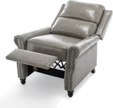 Pushback Recliner Chair, Faux Leather Wingback Recliner Chair, Upholstered Armchair Push Back Recliner with Wood Legs, Rivet Trim Single Sofa Accent Chair for Living Room, Bedroom, Gray