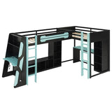 MERITLINE Twin Size L-Shaped Loft Bed with USB Ports and Desk for Boys, Gaming Loft Bed with LED Lights, Storage Shelves and TV Stand for Teens Adults, Reversible Layout, No Box Spring Needed, Blue MERITLINE