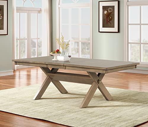 Roundhill Furniture Raven Wood Trestle Extendable Dining Table with Leaf, Glazed Pine Brown Roundhill Furniture