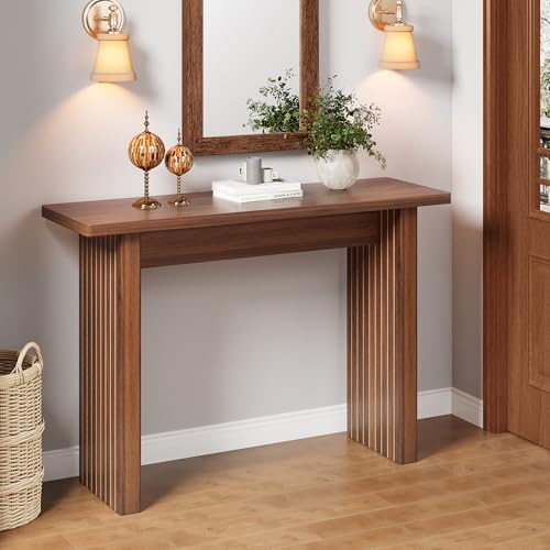 AVZEAR Mid Century Narrow Entryway Console Table, 43.3" Fluted Wood Couch Table Behind Sofa Long and Skinny for Living Room Hallway Entrance Foyer, Walnut AVZEAR