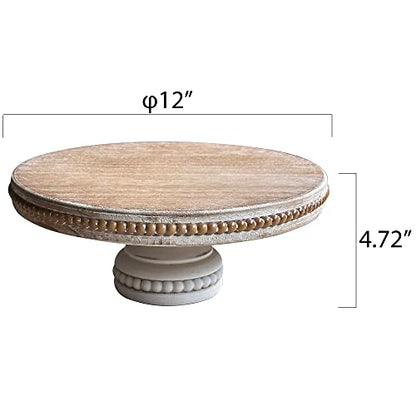 dwellington Large Round Wood Risers for Display, 12" Decorative Rustic Farmhouse Cake Stand Pedestal Tray for Home and Kitchen Decor