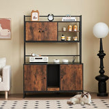 JanflyHome Cat Litter Box Enclosure with Power Outlet, 60'' Large Double Hidden Cat Litter Box Furniture with Shelf, Indoor Cat House Furniture with Cat Scratching Pad for 2 Cats, Vintage Brown… JanflyHome