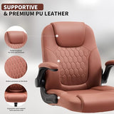 Nexthro Executive Office Chair PU,Leather Office Chair with Wheels,360° Swivel Rolling Chair with Padded Arms,Ergonomic Computer Chair with Lumbar Support for Short People Use(Brown) Nexthro
