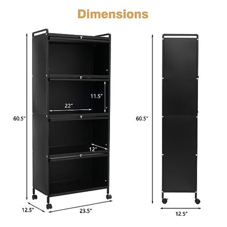 Giantex 5-Tier Freestanding Kitchen Storage Cabinet with Mobile Design and Flip-Up Doors, Black Giantex